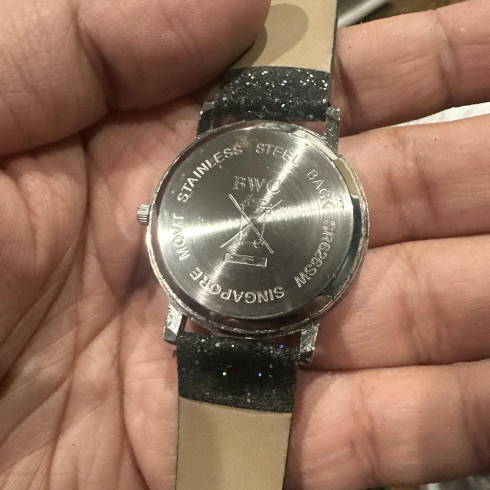 Working Womens Black‎ Sparkle Band Quartz Watch 34mm New Battery
